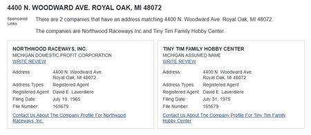 name registration for woodward location Tiny Tim Hobby Center, Royal Oak